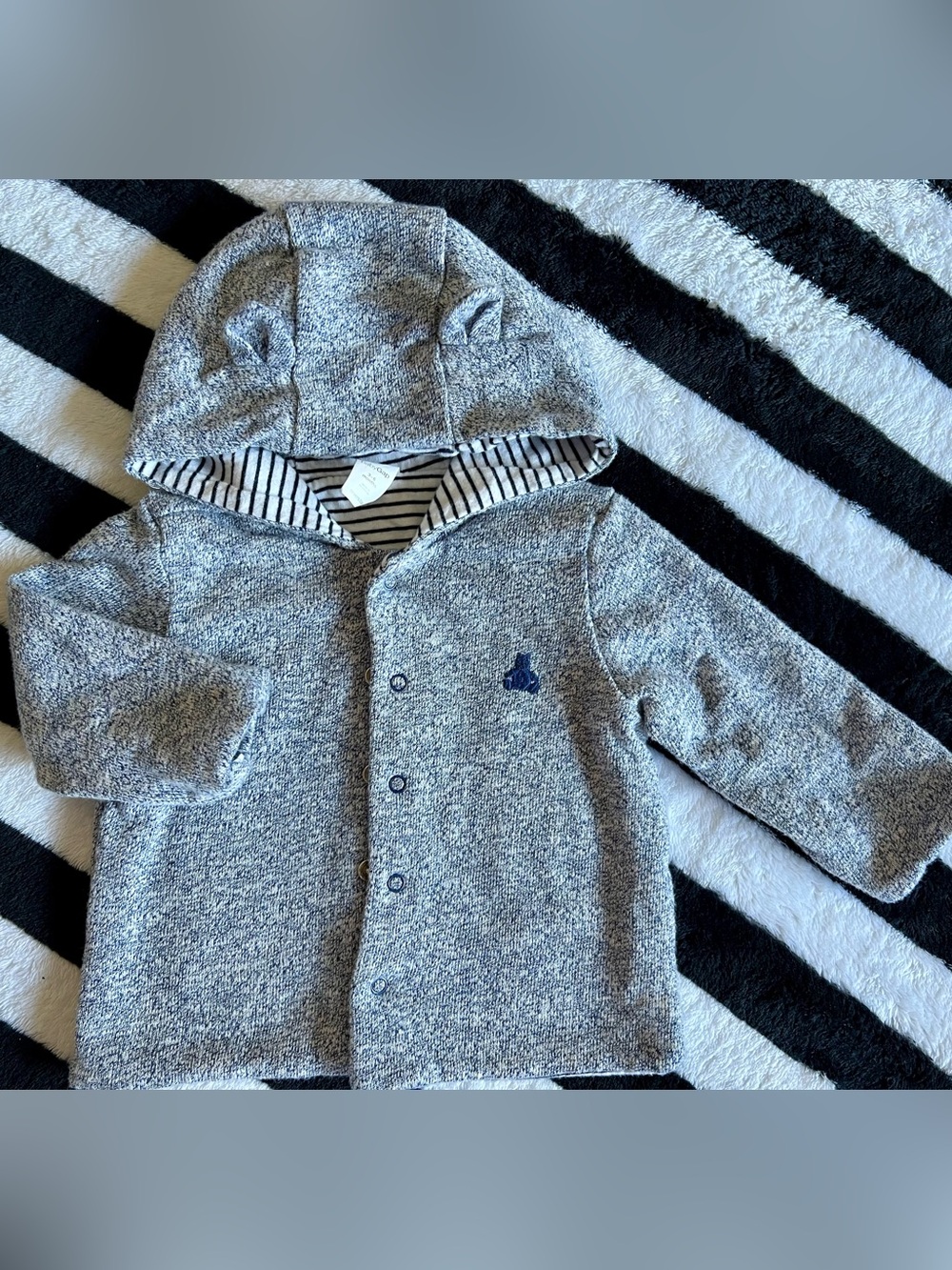 GAP Gray Hooded Baby Jacket with Navy Accents
